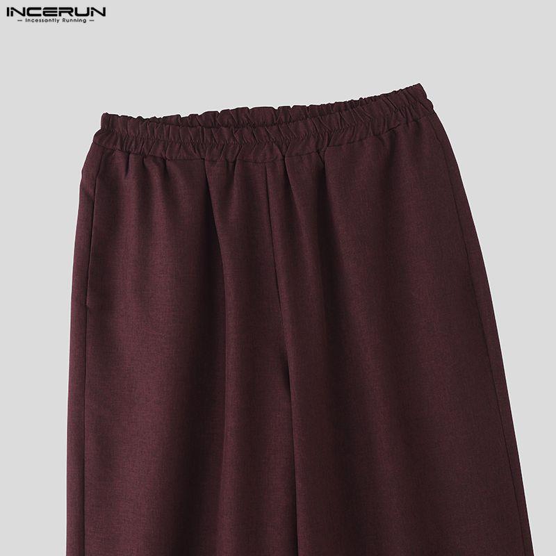 INCERUN Two Pieces Outfits Men Long Sleeve Kimono Shirt and Long Straight Pants Sets