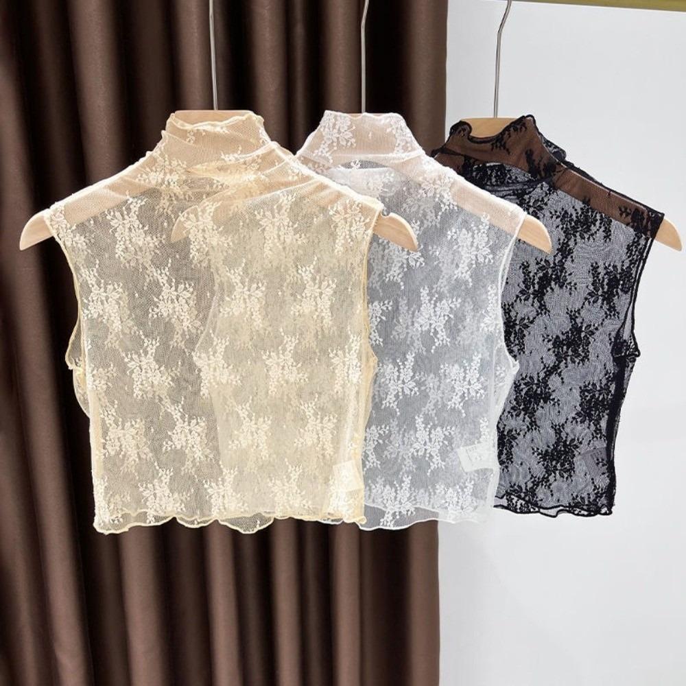 Vest Elegant Fake Lace Floral Collar Gauzy Slim Mesh Base Layer Top Chic Solid Color Detachable False Collar Women