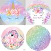 Pânză de fundal cu unicorn Decorațiuni colorate de ziua de naștere Fundaluri circulare Articole de petrecere preferate pentru copii Pânză de decorare pentru botez