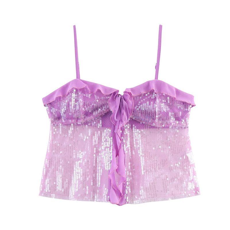 Kaslead New Arrival Women's Clothing Fashion Style Stylish Simple and Versatile Casual Sequin Sling Tops 9491887