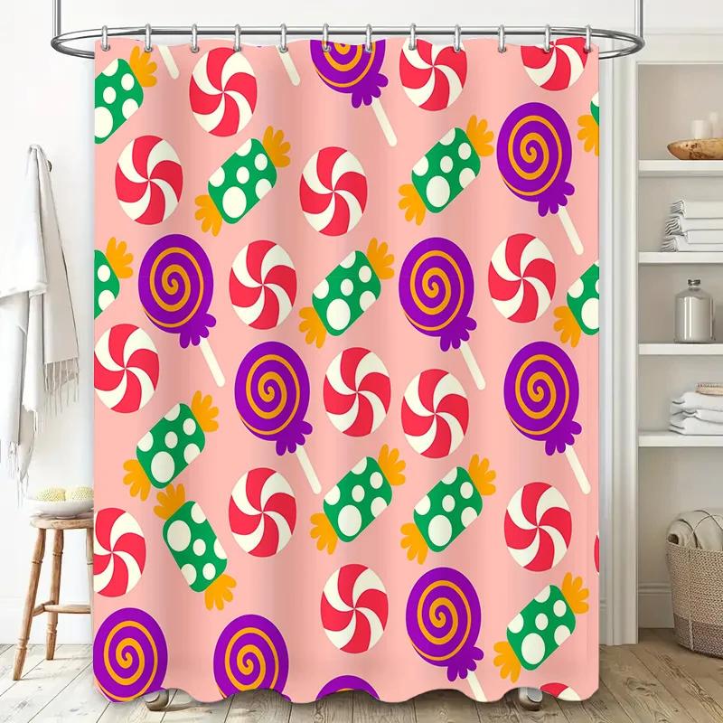 

Bright Candy Print Shower Curtain Waterproof Bathroom Decor For Kids Room Polyester Fabric With Grommets Rings Set W60H190(CM)-1 Pcs