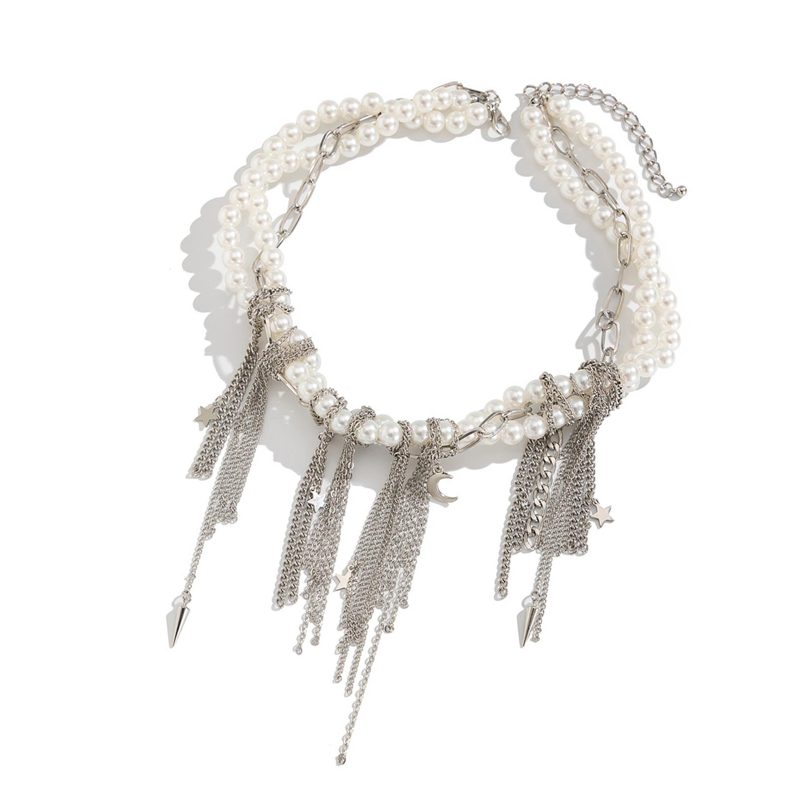 

Vintage Star Heart Tassels Necklace Multilayer Imitation Pearls Chain Neckchain Jewelry for Girls and Mature Ladies