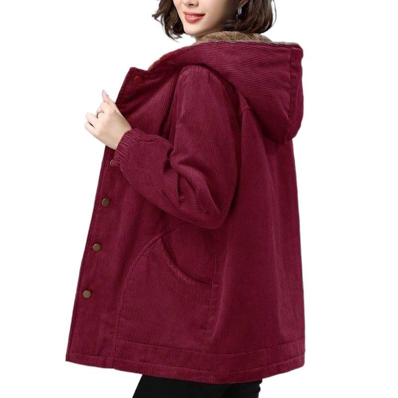 Winter Corduroy Jacket for Middle-aged Women Casual and Loose Mom's Cotton Jacket Cotton Top