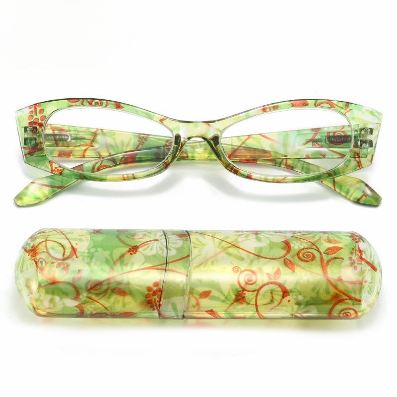 

Портативные очки для чтения, подарочный цветной футляр для очков, линзы для очков с переменным током, цветочный принт, весенние очки для пресбиопии +300 зелёный