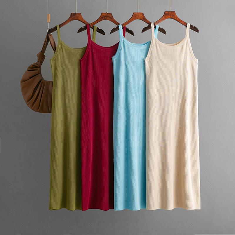 

This Summer s New Women s Wear Is A Casual, Fashionable, Loose, Solid-color, Simple and Strappy Knitted Dress one size темно-червоний колір