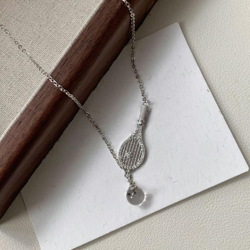Elegant Badminton Racket Necklace With Crystal Accents Copper Jewelry For Women Gift