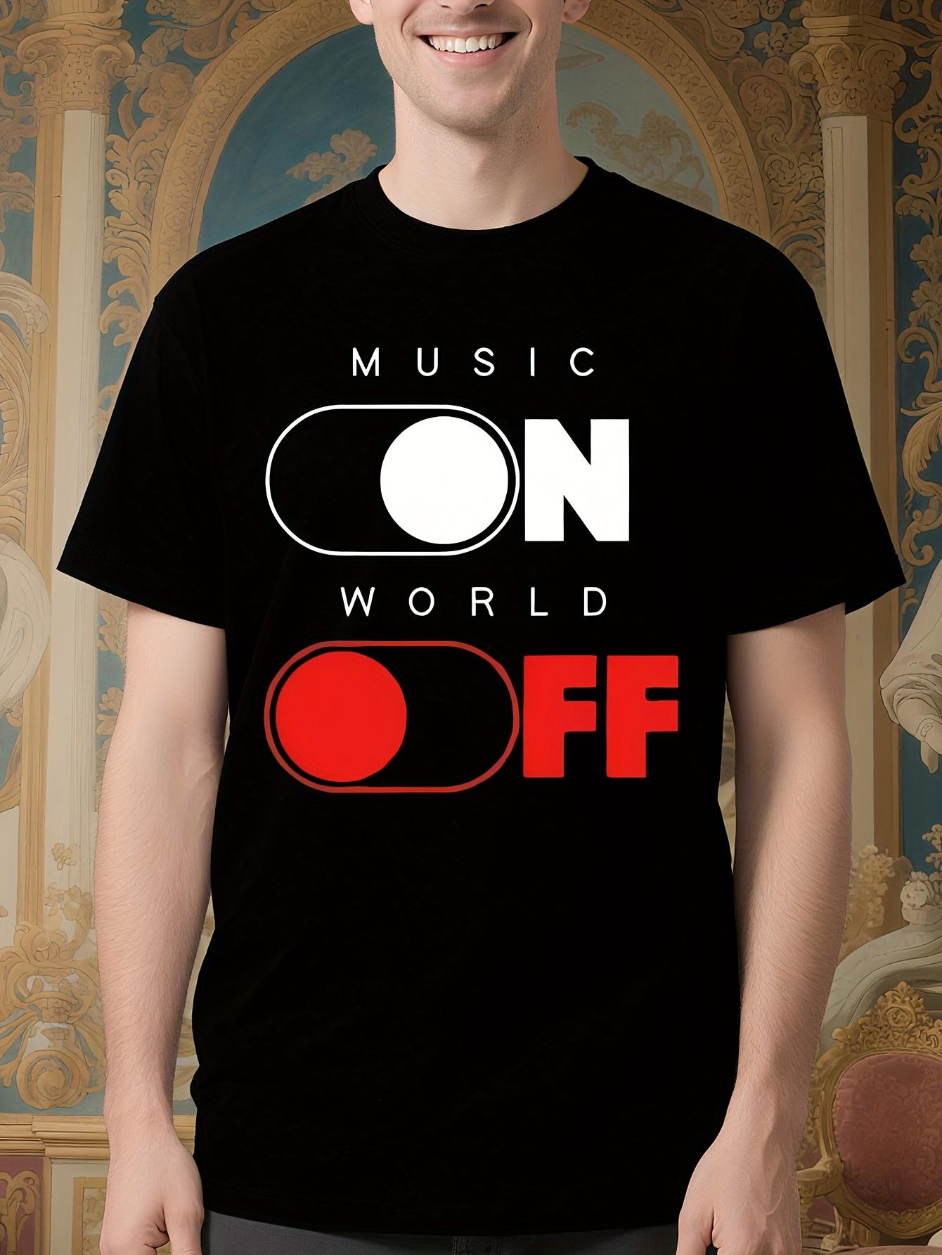 Music On World Off Graphic Tshirt - Bold Music Power Butt... S