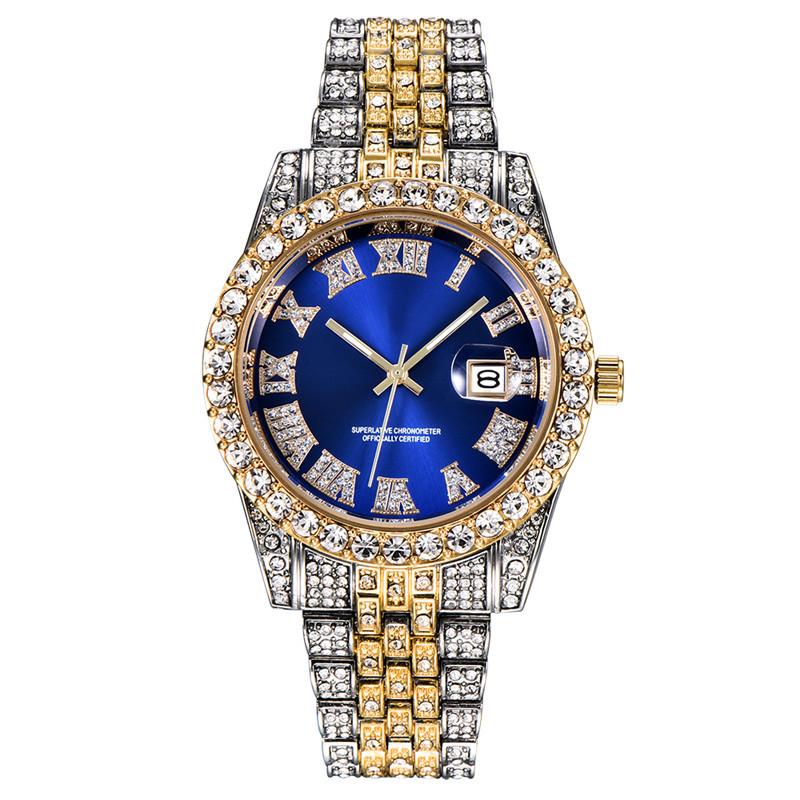 Huaqiangbei Men's Diamond-Studded Submariner Hip Hop Quartz Watch with Calendar