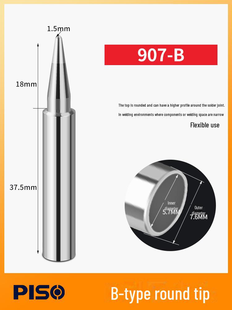 

Универсальное жало для электропаяльника 907/907S с внутренним нагревом, совместимо с насадкой «желтый цветок» 905. Pointed 907-B