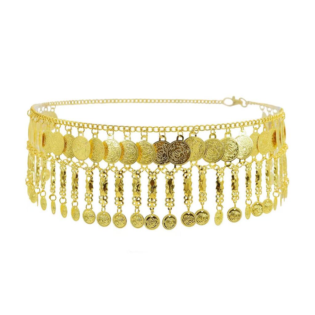 Ethnic Style Metal Retro Coin Waist Chain Women'S Adjustable Dress Waist Seal Love Butterfly Flower Fringed Belt