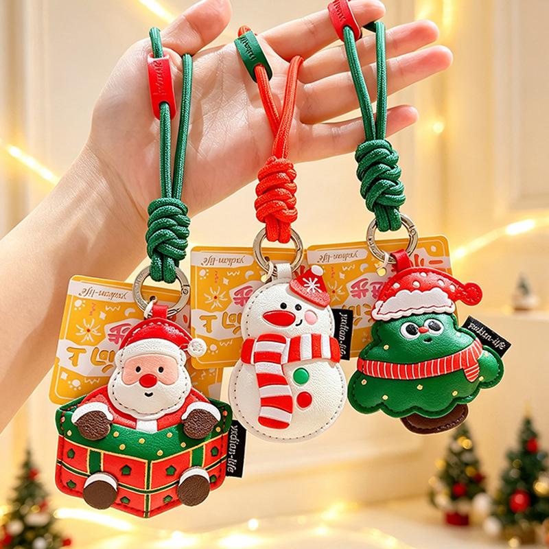 Cute Christmas Themed Pu Keychains Cartoon Designs Sturdy Lanyard Perfect For Holiday Gifting Bag Decor Daily Use