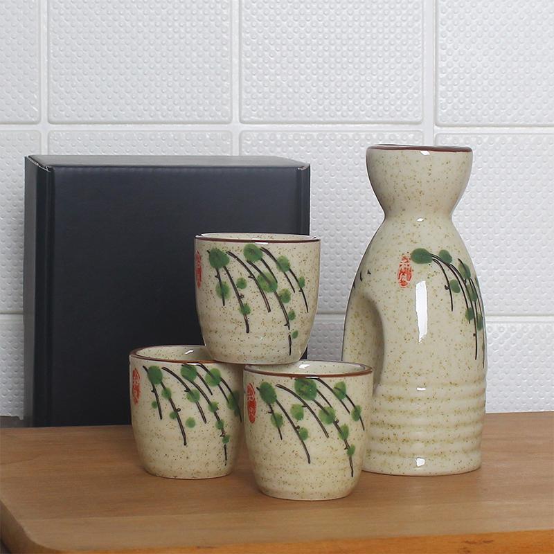 1 Set Japanese Style Sake Wineware Porcelain Underglaze Color Hand-painted Wine Dispenser Ceramic Flagon Liquor Spirits Cups Set