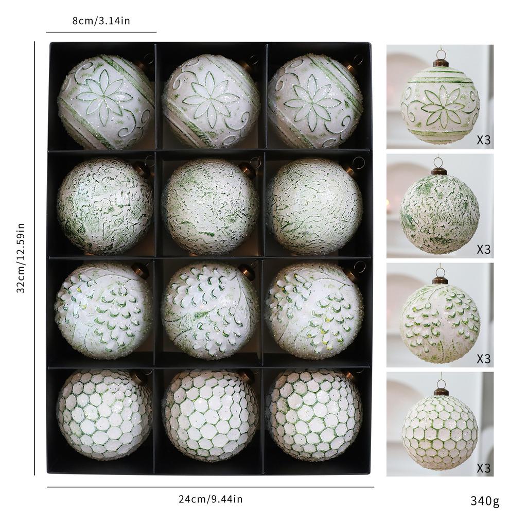 Handcrafted Vintage Style Christmas Ball Ornaments Set of 12 Plastic Balls Designed for Festive Tree and Home Decoration