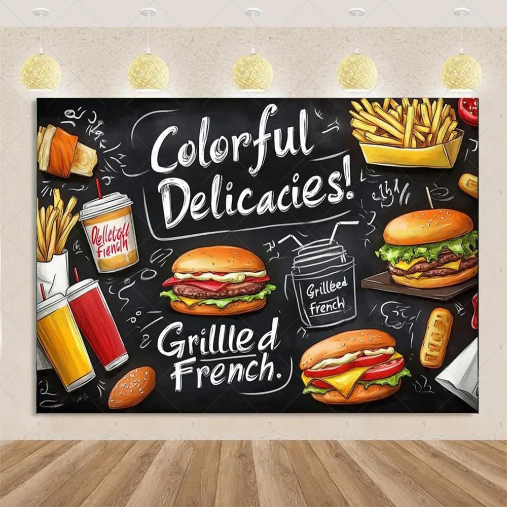 Pizza Hamburger Backdrop Supplies Quick Food Kid Birthday Party Decoration Cola French Fries Background Banner Photography Prop