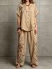 Women Floral Print Two Piece Outfit Short Sleeve Button Up Top Wide Leg Pants Casual Loose Fit Loungewear Set
