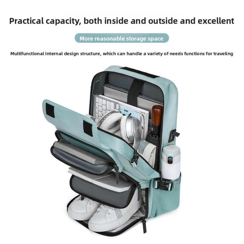 Men's Large Capacity Travel Backpack with Shoe Compartment, 17.3-Inch Laptop Bag, Adjustable Shoulder Straps, Multiple Zippered Pockets