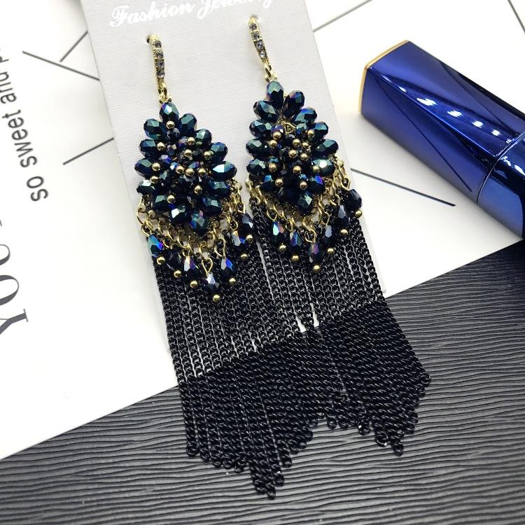 Light Luxury Crystal Diamond Long Earrings, Retro Style Temperament Fringed Earrings, Versatile Stud Earrings with Accessories