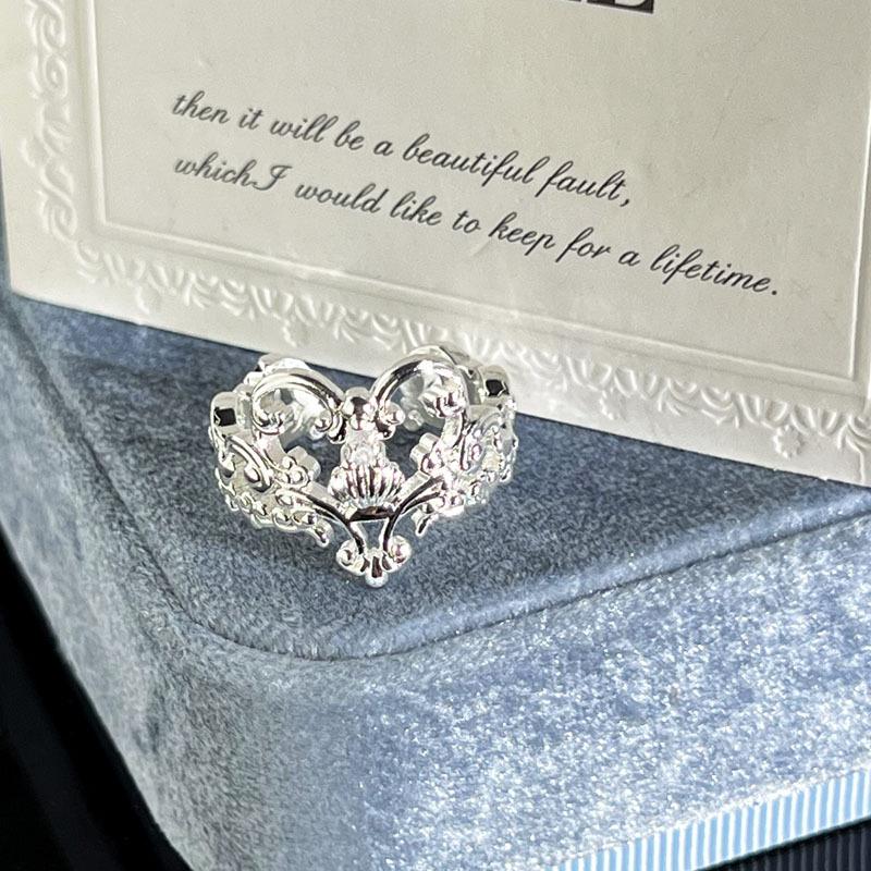 

2026 Dream Chinese Silver Love Retro Hollow Pattern Fashion Ring Female Love Flower Personality Simple Light Luxury High Sense Ring Resizable