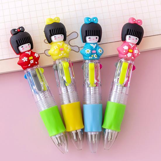 Cute 4-Color Ballpoint Pen Animal Toppers Retractable Cartoon Pens 0.7mm Tip Novelty Writing Pen for School Supplies
