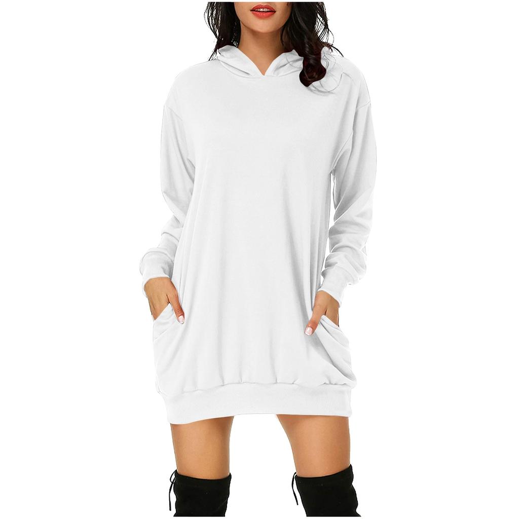 Women's Sweatshirt Printed Dress Hoodie Bag Pocket Long Sleeve Dress Hoodie Color Hoodie