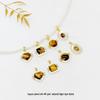 18K Gold Copper-Plated Oval Pendant Necklace with White Mother of Pearl, Tiger Eye, and Heart Cube Charms