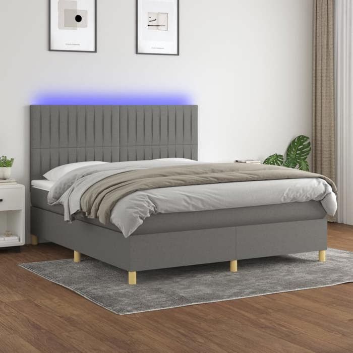 VidaXL Slatted Bed Base with Mattress and LED, Upholstered Bed, Double Bed, Adult Bed for Interior Bedroom, 3135614