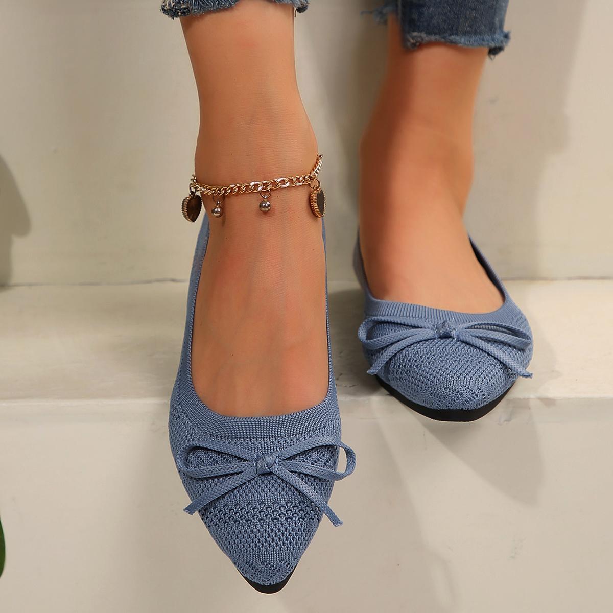 

Pointed bow flying flat shoes women s 2025 new summer casual bean shoes knitted soft sole knitted women s shoes large size 43 36 синій