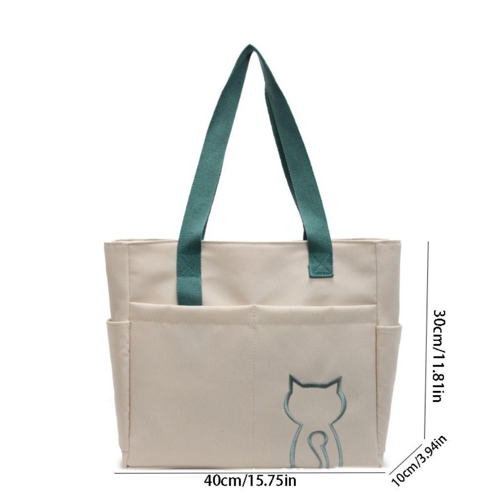 Embroidery Cat Lightweight Eco Bag Casual Nylon Shoulder Bag Nylon Tote Bag  Student