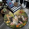 Kittens in Flowers Round Area Rug,Carpet Rug for Living Room Bedroom Sofa Playroom Decor,Non-slip Floor Mat