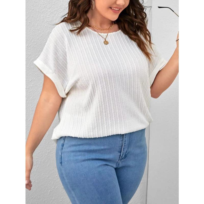 

Womens Plus Size Textured Round Neck Batwing Sleeve T Shirt Casual Loose Top XL белый
