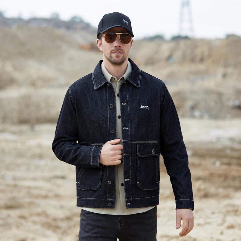 JEEP Men's Fashion Big Pocket Lapel Denim Jacket