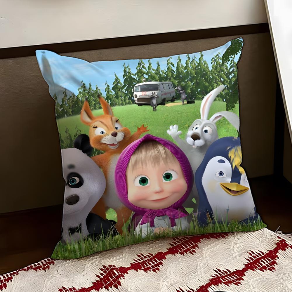 Cute MMasha and the BBear Cushion Cover Reversible Soft Durable Pillow Cover Home  Car MultiScene Use for Daily Comfort