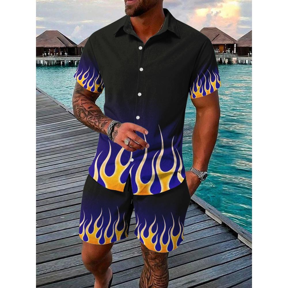 Sommer-Strandparty Herren Freizeithemd Outdoor-Sport Herrenshorts Herren Hawaii-Kurzarmhemd und Strandshorts Set
