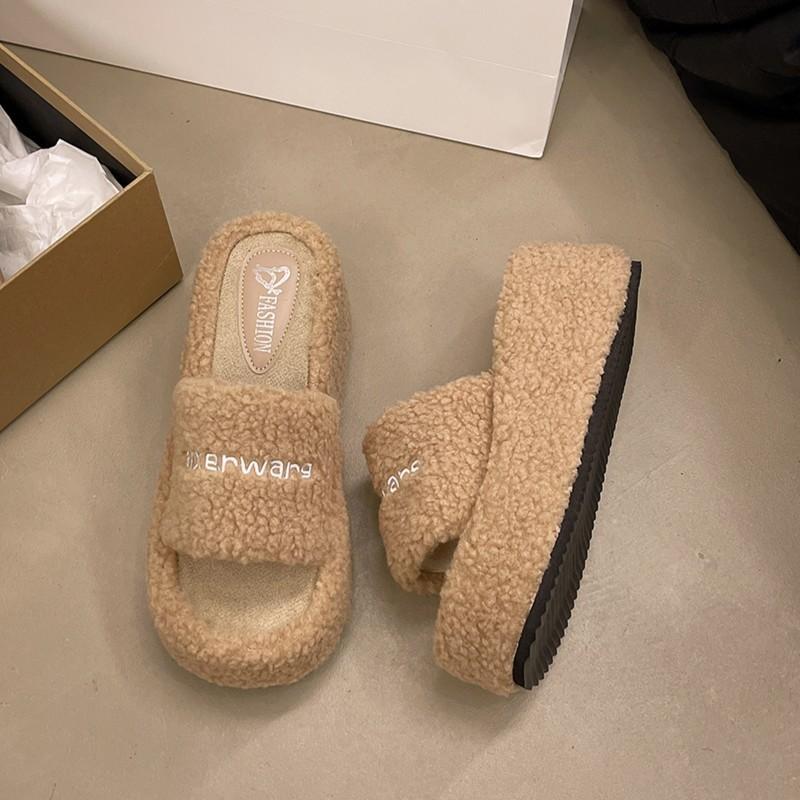 Cozy Thick Soled Cotton Slippers For Women Stylish High Platform Fuzzy House Shoes