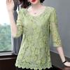 Lace 3/4 Sleeve Plus Size Women's Top Autumn T-shirt Versatile Belly Covering Westernized Shirt