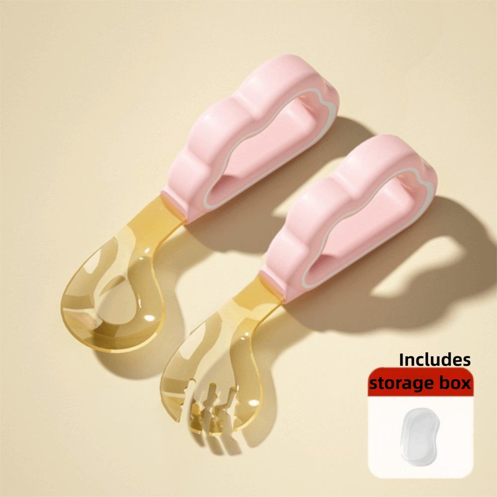 

Silicone Easy-Grip Handle Baby Utensils with Storage Box Eating Independently Tableware Kids