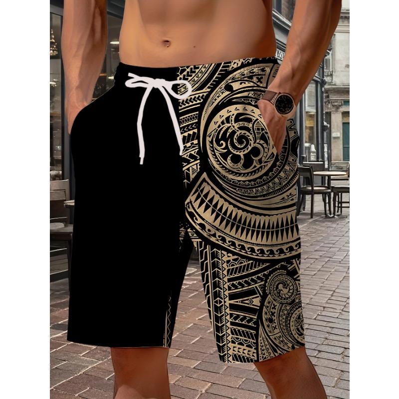 

Totem Men s Casual Shorts - Black and Gold Contrasting Texture Style Street Daily Vacation Wear Trendy Youth Fashion Shorts S