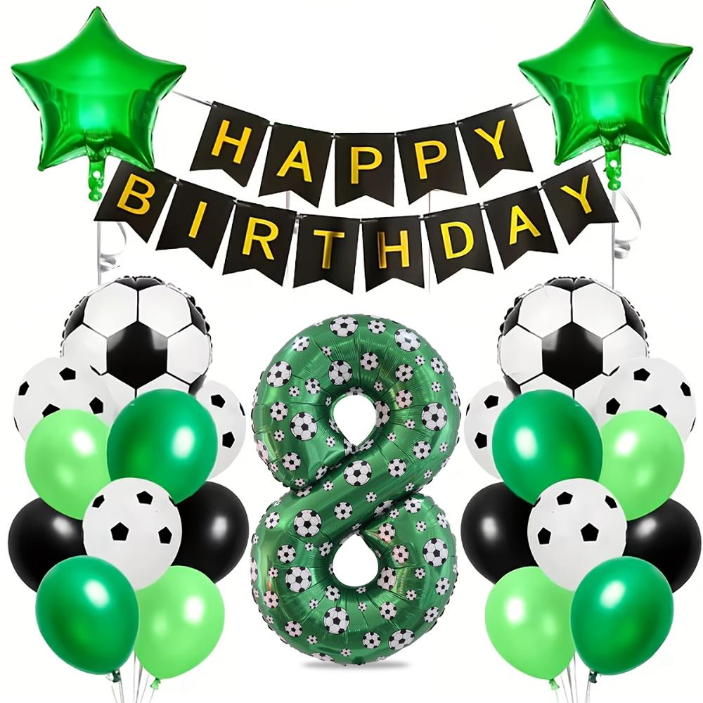 Football Number Balloon Set 0-9 Pentagram Balloons Happy Birthday Banner for Football Themed Birthday Party Decoration