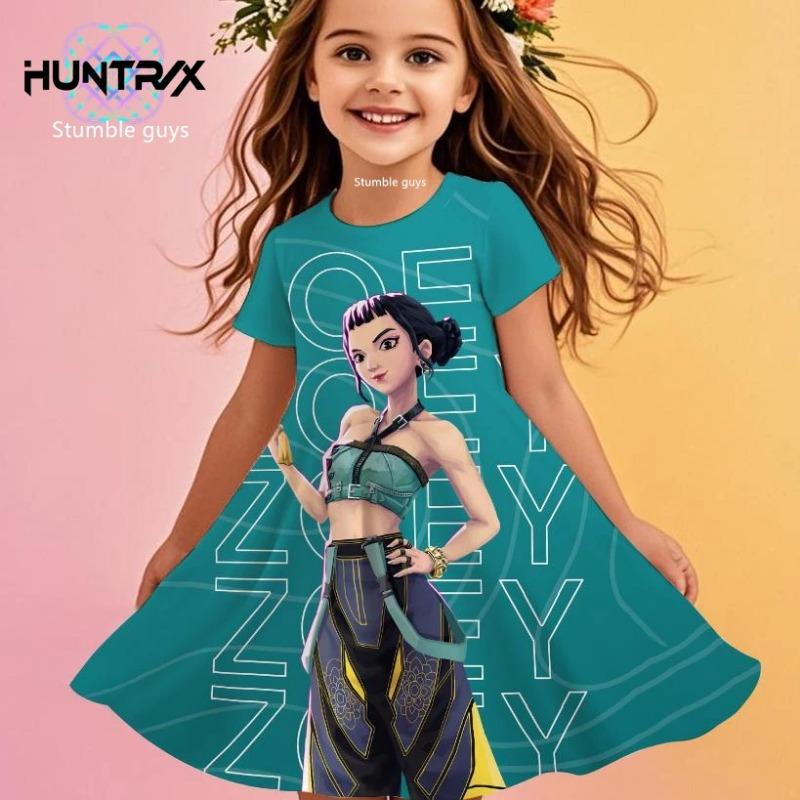 Girls Kpop Cartoon Demon Hunters Dress Summer Kids Anime Princess Beach Outfit Casual Sleepwear 110