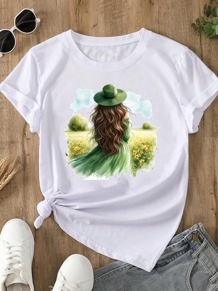 (Asian Size) O-neck Women's Top T Clothing Print Short Sleeve T-shirts Lovely Flower Trend Cute Fashion Female Casual Graphic Tee