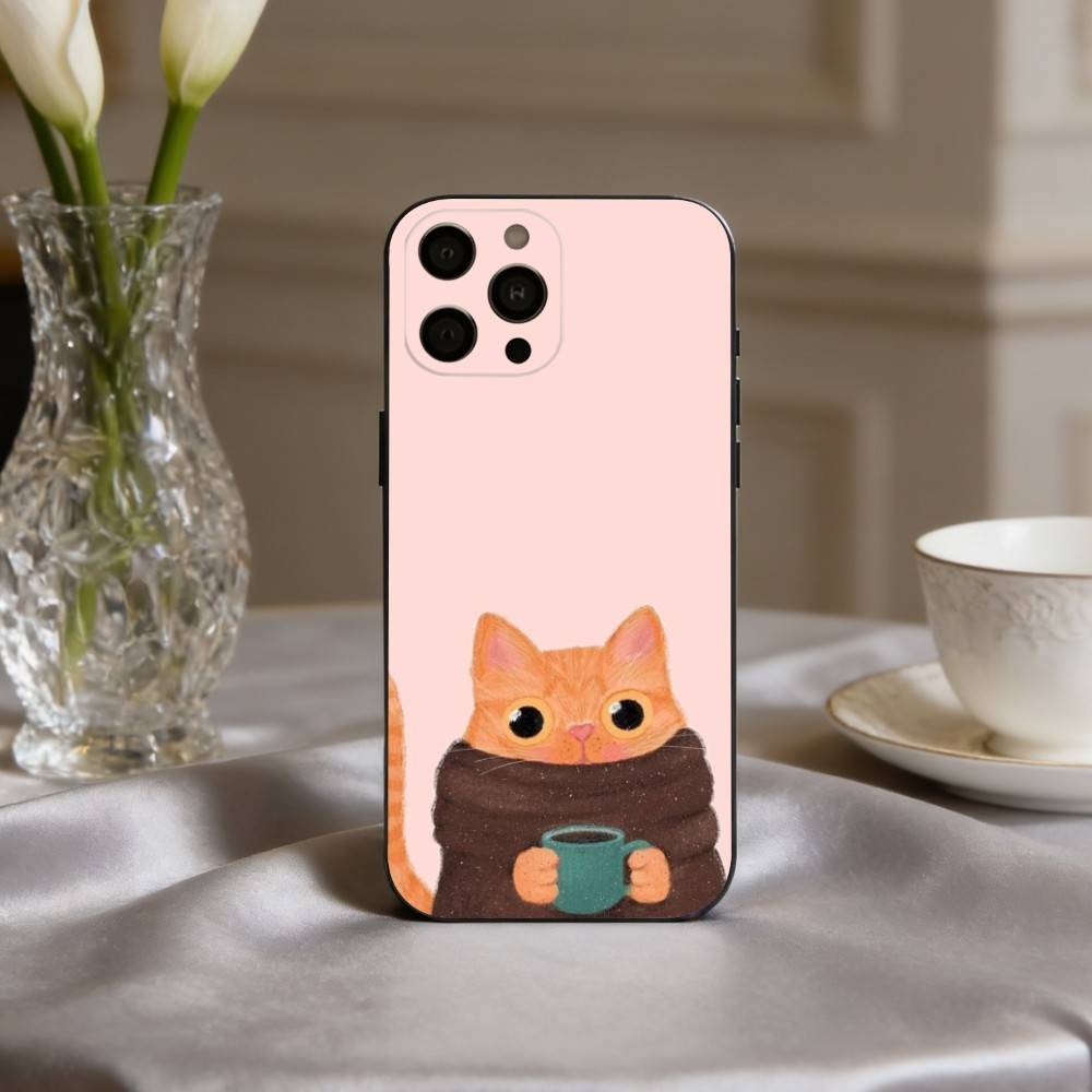 

S-Striped C-Coffee Cat Phone Case Silicone Soft For IPhone 17pro 16 15 14 13 12 11 X XR Plus Pro Max Plus iPhone15pro