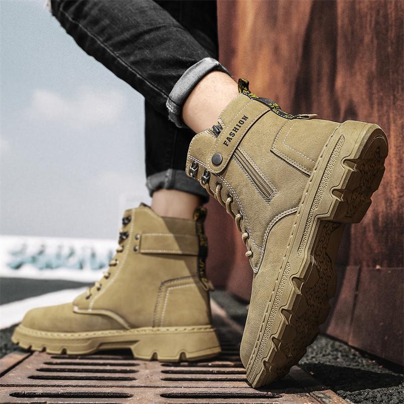 New Men's High Top Workwear Boots with British Style Retro Shoes Versatile Casual Shoes Fashionable Trendy Motorcycle Boots