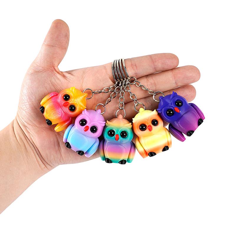 Creative 3D Printing Owl Keychain Pendant Multi-Joint Movable Simulation Animal Toy Model Keychain Bag Accessories Kids Gift