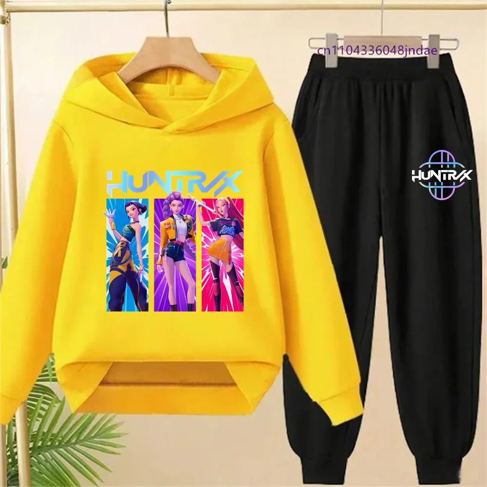 KPop Demon Hunters Print Hoodie Kids Cartoon Clothes Girls Hooded Sweatshirts Pants 2pcs Set Toddler Boys Outfits