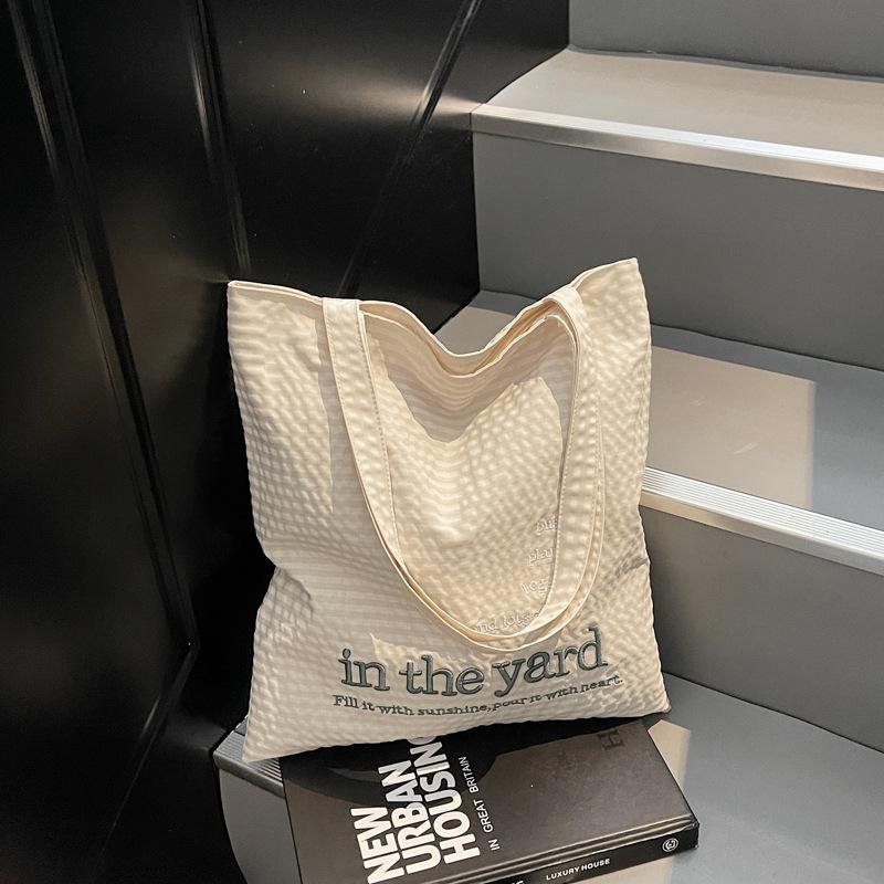 2025 new letter embroidery student large-capacity versatile shoulder bag women's commuter tote bag canvas leisure bag