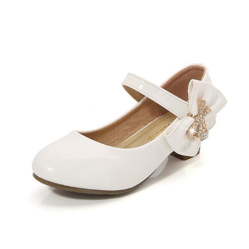 2026 Spring New Girls Leather Shoes Children's Princess High Heels Black White Girls Wedding Party Dance Shoes 26-38