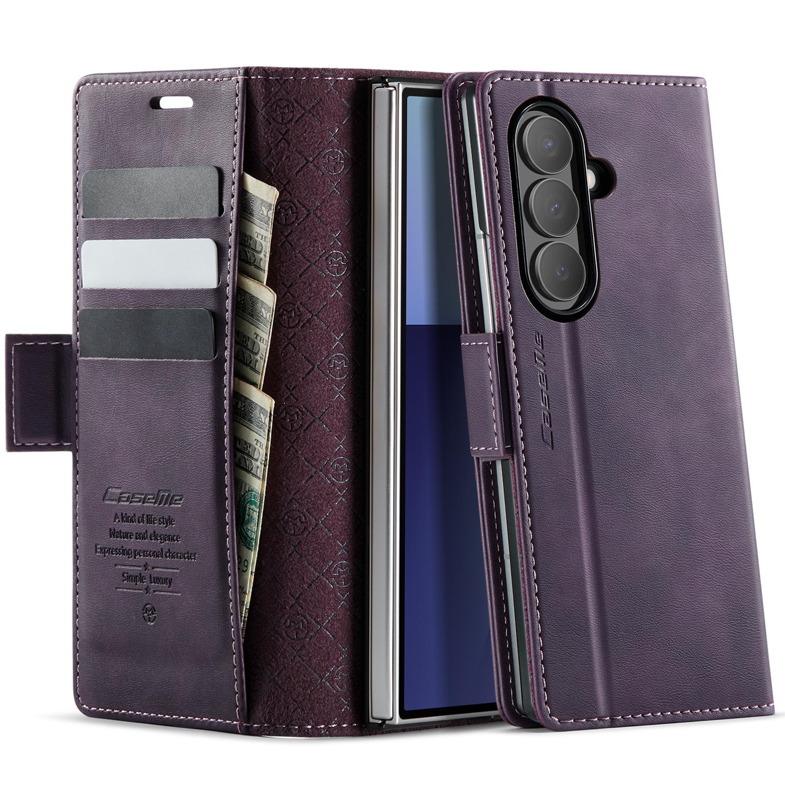 For Samsung Galaxy Z Fold7 5G Case CASEME 033 Series RFID Blocking Wallet Stand Calf Texture Leather Phone Cover A
