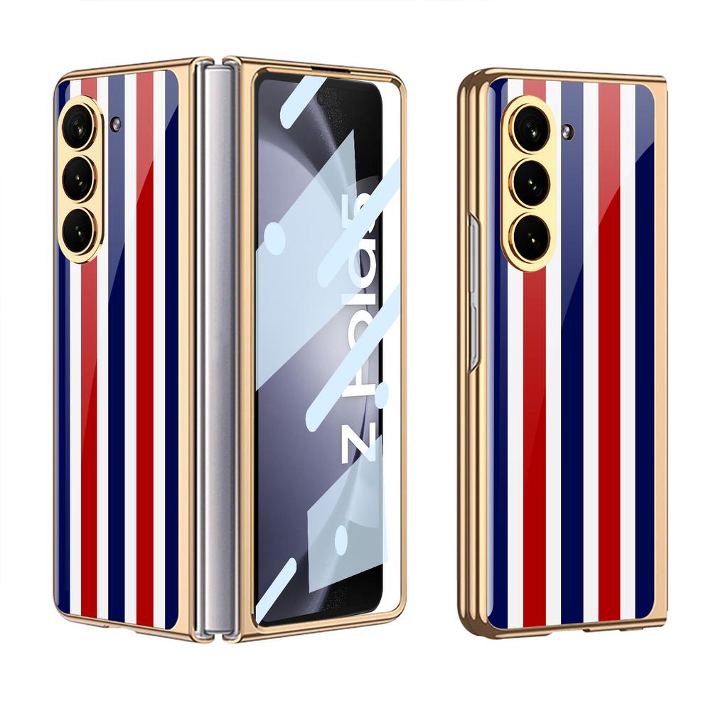 Luxury Plating Screen Glass Case For Samsung Galaxy Z Fold 7 6 5 Case Back Painted Pattern Glass Plastic Cover For Galaxy Z Fold 6