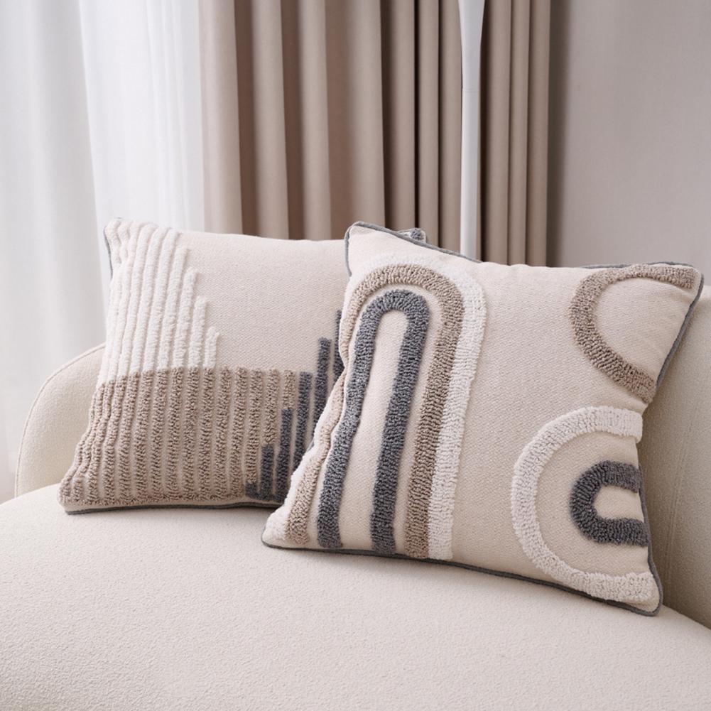 Unique Boho Throw Pillow with Braided Rope Pattern Handmade Tassels Cushion Soft Cotton Linen Textured Cushion for Sofa Bed