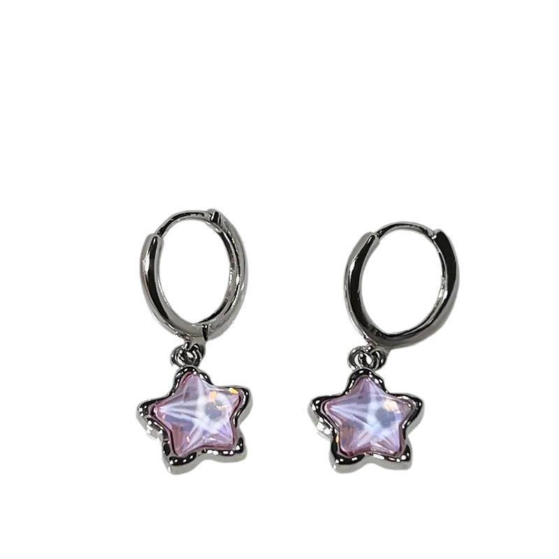 Gothic Cute Pink Moonlight Stone Star Pendant Earrings For Women Egirl Y2K EMO 2000s Harajuku Goth Vintage Jewelry Accessories